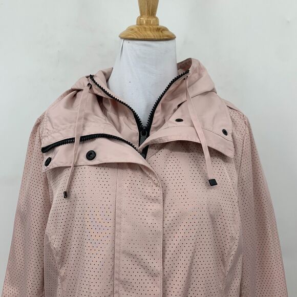 BCBGeneration Double Zip Jacket Women M Pink Snap Button Bungee Tie Waist Hoodie - Picture 3 of 16